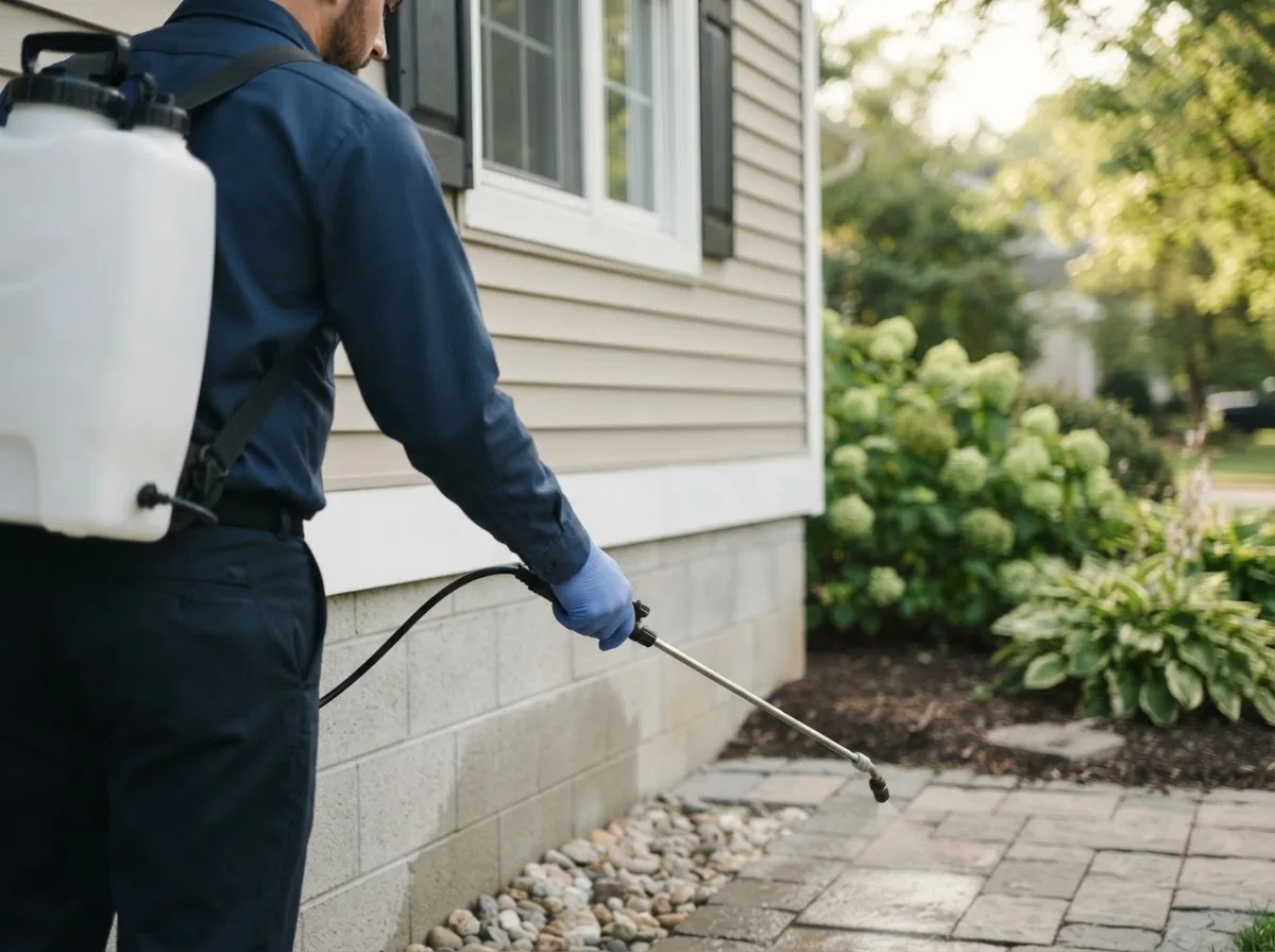 Pest control technician inspecting a home in Sidney, IL